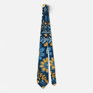 Gravata Retro Hippie Vintage Flores Design Amarelo Azul