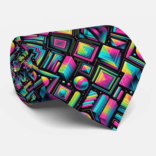 Gravata Retro Neon Funky Formas 80s (Rolled)
