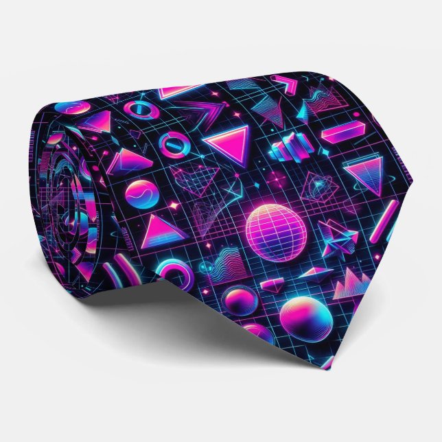 Gravata Retro Neon Funky Formas 80s (Rolled)