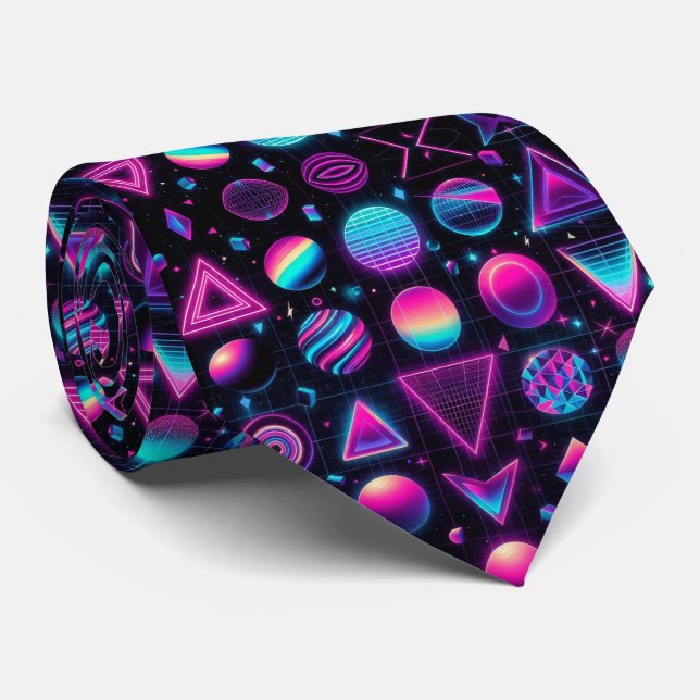 Gravata Retro Neon Funky Formas Anos 80 (Rolled)