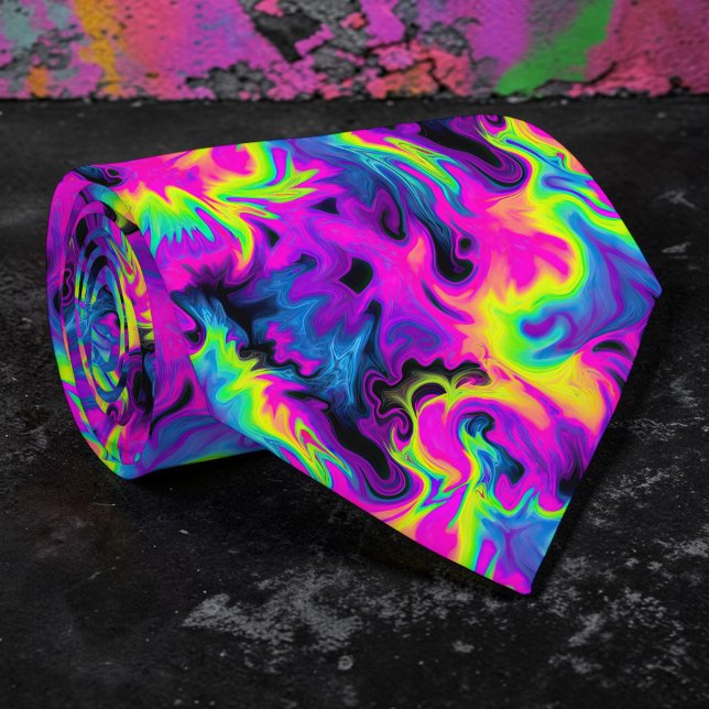 Gravata Retro Neon Tie-Dye Custom Necktie (Criador carregado)