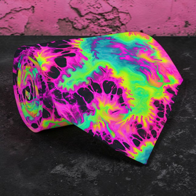 Gravata Retro Neon Tie-Dye Custom Necktie (Criador carregado)