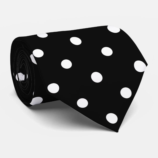 Gravata Retro Pontos Brancos em Preto (Rolled)