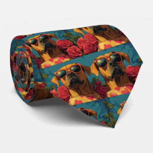 Gravata Rhodesian Ridgeback Corações Rosas Dia dos Namorad