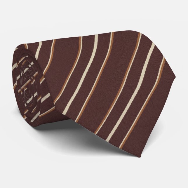 Gravata Rich Chocolate Brown & Beige Multi-Stripe (Rolled)