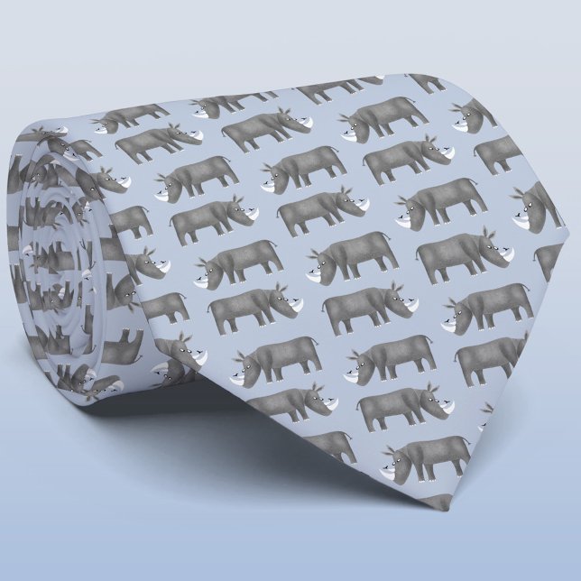 Gravata Rinoceronte (Rhino pattern blue neck tie for animal and wildlife lovers)