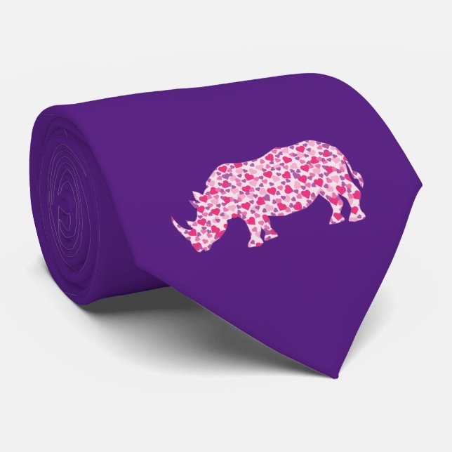 Gravata Rinocerontes feitos de corações cor-de-rosa de amo (Rolled)