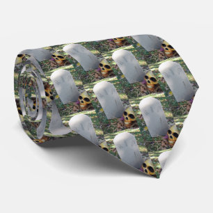 Gravata RIP Tombstone & Skull Halloween Tie
