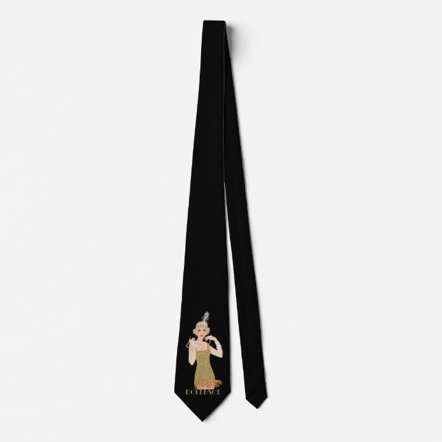 Gravata Roaring 20's Flapper Dourado Brilho Dollface (Frente)