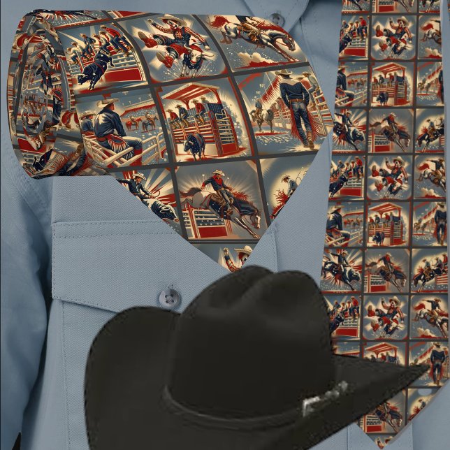 Gravata Rodeo Cowboys Bull and Bronc Riding Impressão (Western Rodeo Events Bronc Riders Bull Riders Rodeo Clown Men's Necktie)