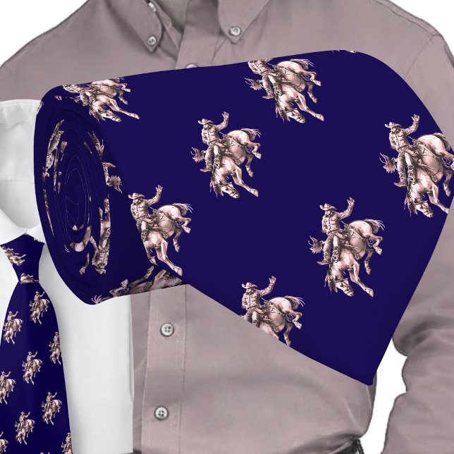 Gravata Rodeo Ocidental Bronc Rider Bronc Rider Bronze em  (Western Rodeo Cowboy Bronc Riding Men's Necktie Bareback Riding Bucking Horse)
