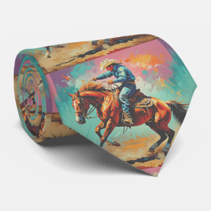 Gravata Rodeo Ocidental Cowboy em Cavalo que está atrapalh