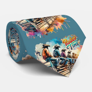 Gravata Rodeo Time Cowboys Sentados Em Rodeo Bucking Chute