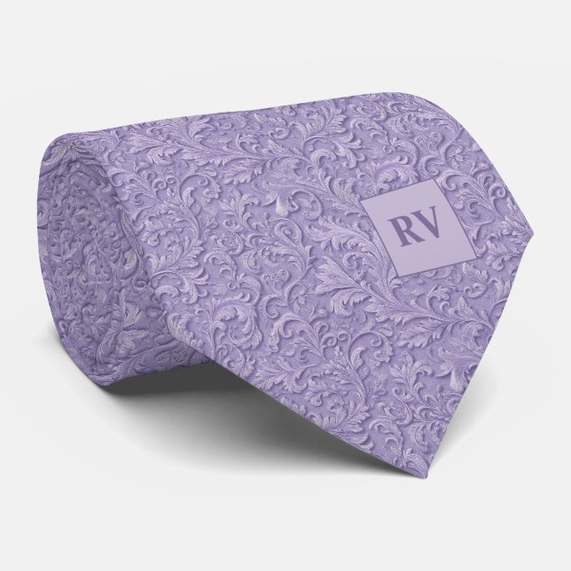 Gravata Rola de Textura Relevada Lavanda Roxa Pálida (Rolled)