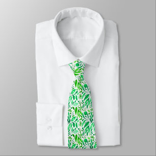 Gravata Rolagem de Jardim - Verde e Branco Aquarela Botâni