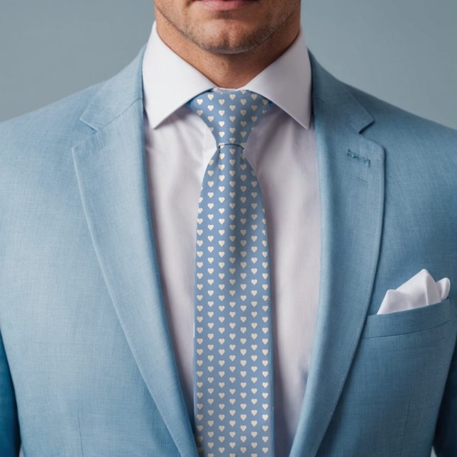Gravata Romantic Soft Blue Hearts Subtle Valentine's Day (Cool blue tie with subtle heart design for a stylish, festive, and charming Valentine's look.)
