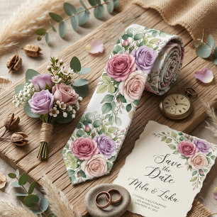 Gravata Romântica Rosa Floral Pastel Aquarela 