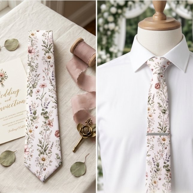Gravata Romântico Buquê de Flores Silvestres Rosa Bege par (Criador carregado)