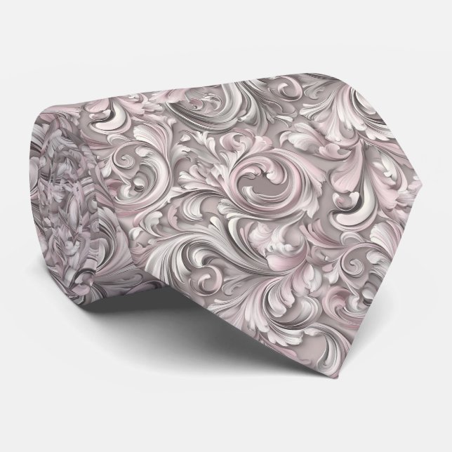 Gravata Rosa Barroco Swirl Weding (Rolled)