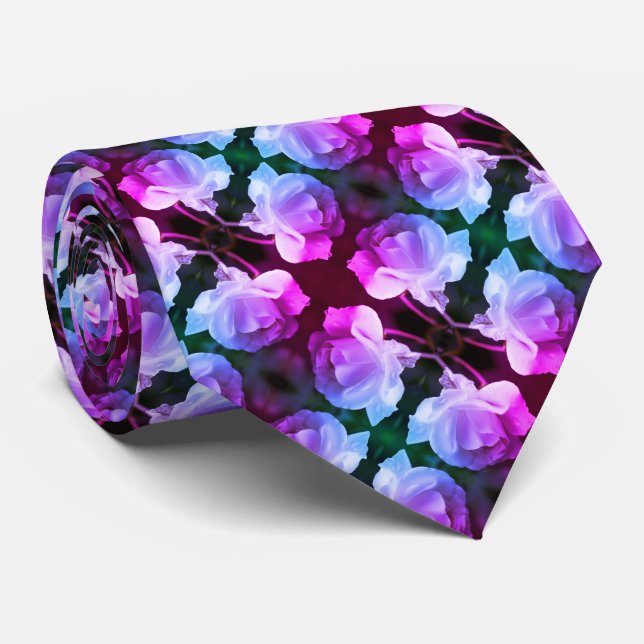 Gravata Rosa Branca Com Colírio Abstrato Arte Floral (Rolled)