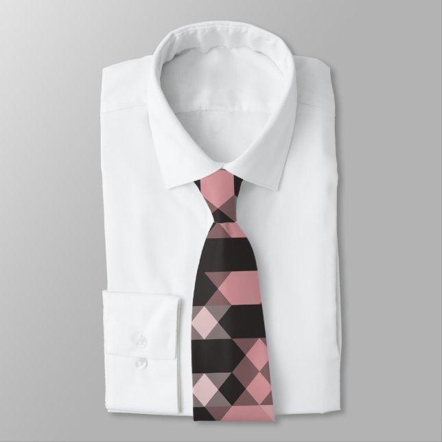 Gravata rosa branco e cinza geométrico (Amarrado)