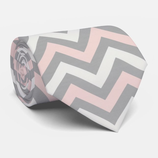 Gravata Rosa, branco esbranquiçado e cinza claro em chevro (Rolled)