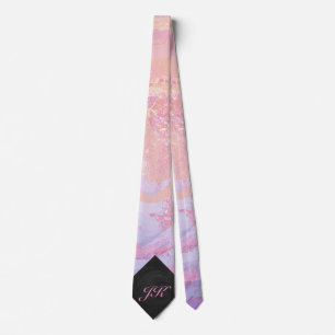 Gravata Rosa Claro e Monograma Preto