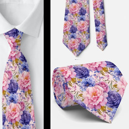Gravata Rosa Corado Azul Violeta Flores Floral