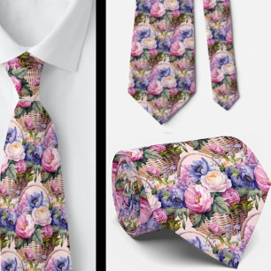 Gravata Rosa Corado Azul Violeta Roxo Flores Floral