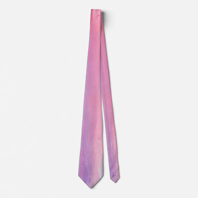Gravata Rosa Corado e Lilás Abstrato Aquarela (Frente)
