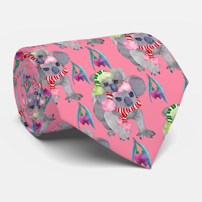 Gravata Rosa de Natal da Família Koala (Rolled)