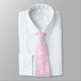 Gravata Rosa e Branco Desbotados com Padrão de Flores Silv