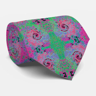 Gravata Rosa e Verde Lima Redemoinho Abstrato Retro Groovy