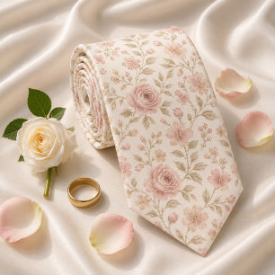 Gravata Rosa Floral Casamento Soft Blush