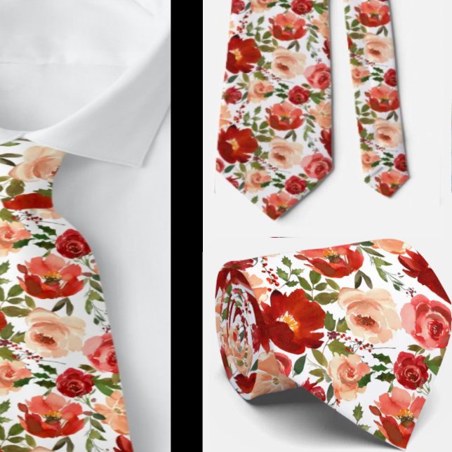 Gravata Rosa Floral de Creme Vermelho (Criador carregado)