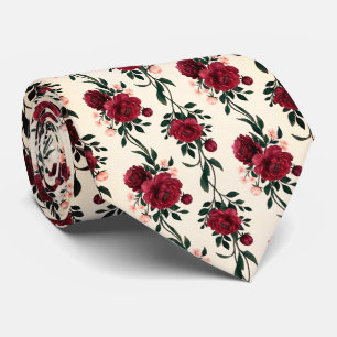 Gravata Rosa Floral Vermelho Intenso