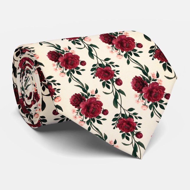 Gravata Rosa Floral Vermelho Intenso (Rolled)