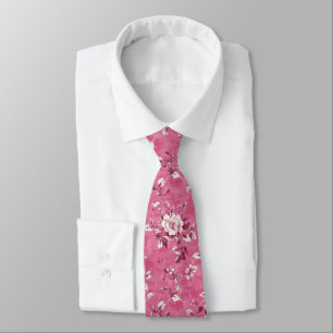 Gravata Rosa Floral Vintage Chinoiserie Rosa