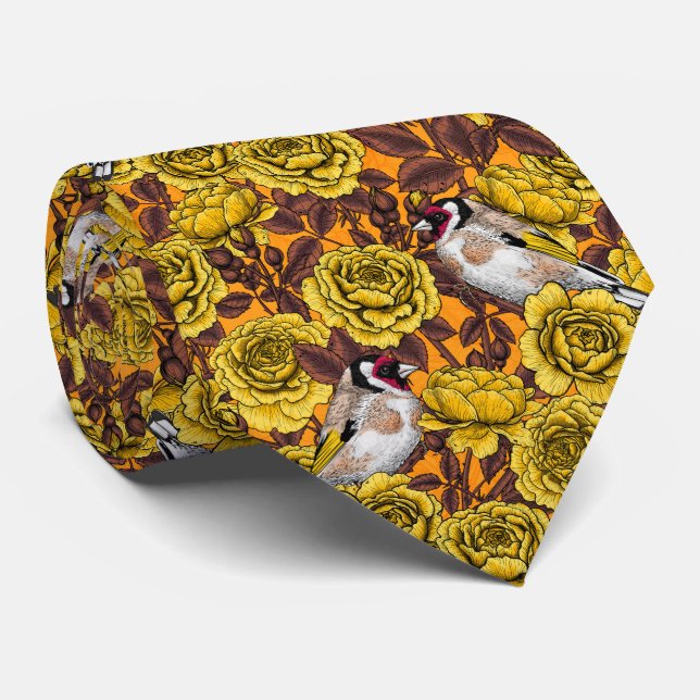 Gravata Rosa, flores e aves-pintadas (Rolled)