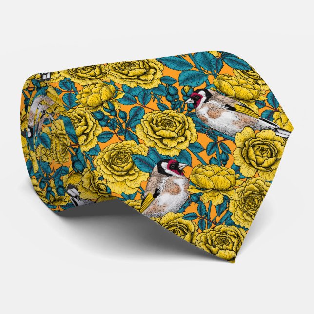 Gravata Rosa, flores e aves-pintadas (Rolled)