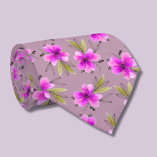 Gravata rosa lírio aquarela floral rosa poeirento