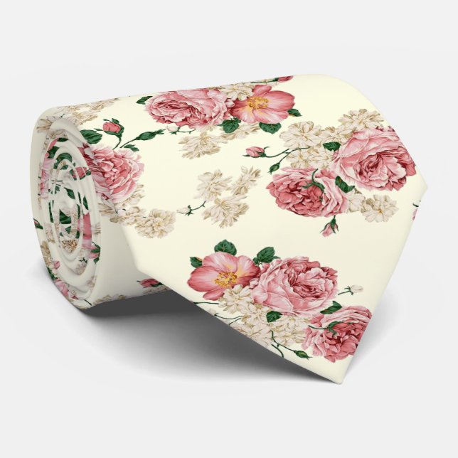 Gravata Rosa na Amarelo Vintage Floral (Rolled)