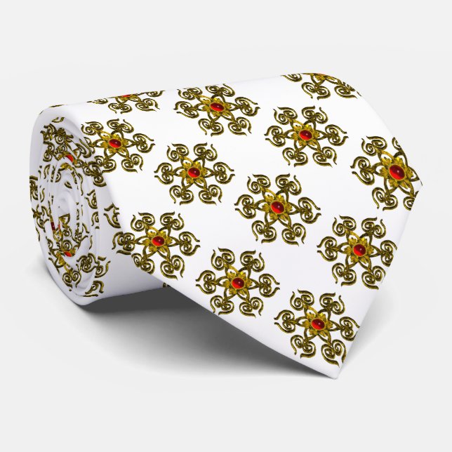 Gravata ROSA ouro COM RUBY VERMELHO,Branco (Rolled)