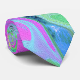 Gravata Rosa Retro e Arte Líquida Azul Claro em Hortênsia
