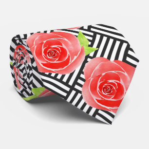 Gravata Rosa vermelha Black White Stripes Derby