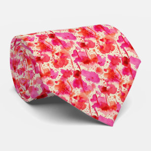 Gravata Rosa Vibrante e Vermelho Suculento em Aquarela