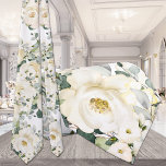 Gravata Rosas Brancos de Creamy Desdemona Casamento White<br><div class="desc">Um branco cremoso rosa gravata do pescoço de casamento com flores pintadas a aquarela e verde de eucalipto contra fundo branco puro.</div>