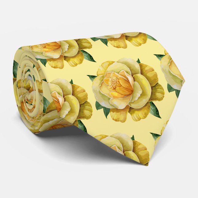 Gravata Rosas de Aquarela Amarelo Elegante (Rolled)