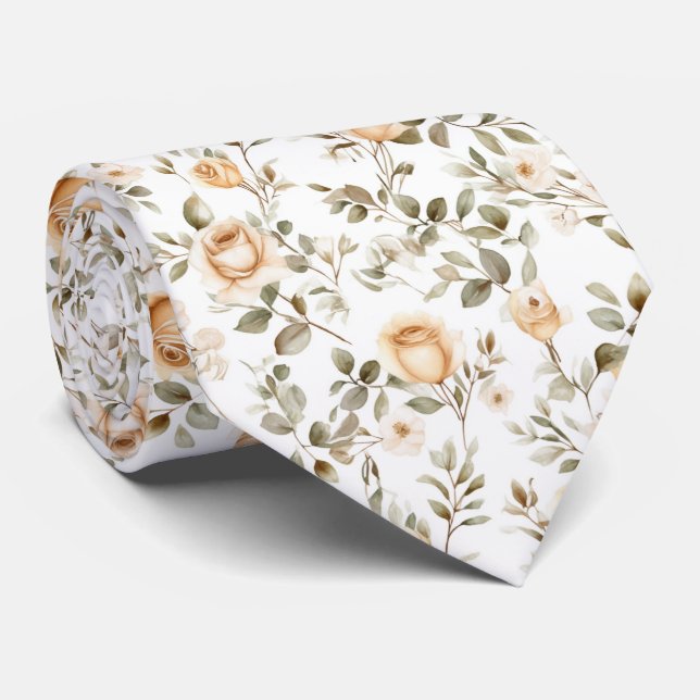 Gravata Rosas de Marfim em Branco (Rolled)