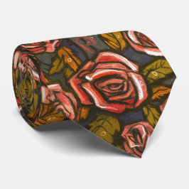 Gravata Rosas de Outono Padrão Floral Retro Laranja Oliva